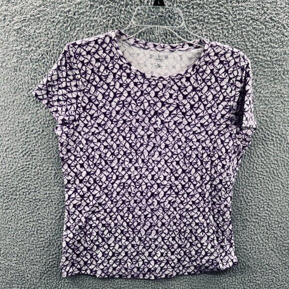 Talbots Womens Top Extra Large Petite Purple White Geometric Short Sleeve Shirt - Picture 1 of 7